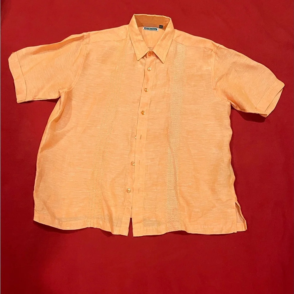 BUNDLE- get 2 Cubavera Men's Casual Button Down Shirts in Orange and Pink - Picture 3 of 6